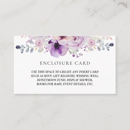 PAARSE LAVENDEL SERING WATERVERF FLORALE OMSLAG INFORMATIEKAARTJE (Voorkant)