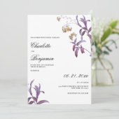 paarse lavendel sinaasappels blad bloemenbruiloft kaart (Staand voorkant)