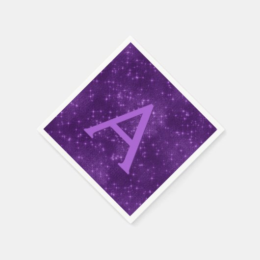 Paarse Lavendel Sparkle Monogram Initiaal Verjaard Servet (Hoek)
