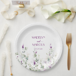 Paarse Lavendel Stems Greenery bruiloft receptie Papieren Bordje