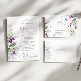 Paarse Lavendel Stems Greenery Wedding Kaart