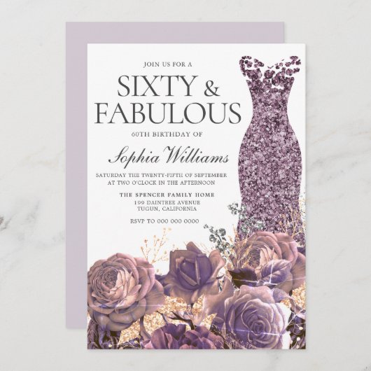 Paarse Lavendel Stof Roze 60ste Verjaardagsfeestje Kaart (Voorkant / Achterkant)
