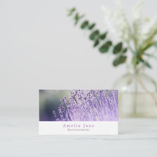 Paarse lavendel, tuinman, tuinbouwkundige visitekaartje (Staand voorkant)
