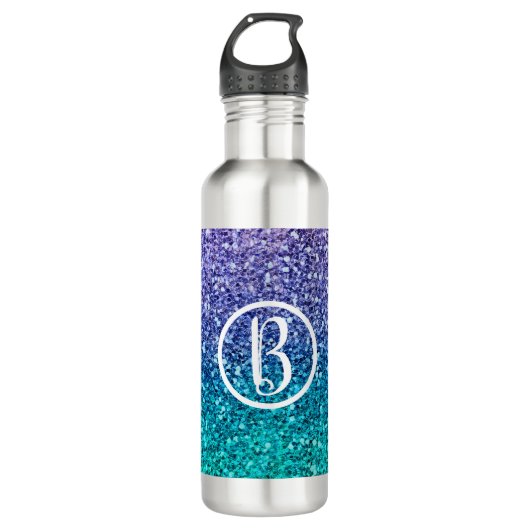 Paarse lavendel & turquoise groen glitter feest waterfles  (Voorkant)