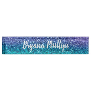 Paarse lavendel & turquoise groene glinster glitte naambordje