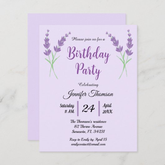 Paarse Lavendel Verjaardagsfeest Kaart (Voorkant / Achterkant)