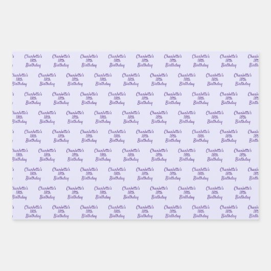 Paarse lavendel verjaardagsnaam script inpakpapier vel (Voorkant)