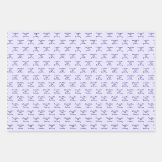 Paarse lavendel verjaardagsnaam script inpakpapier vel (Voorkant 3)