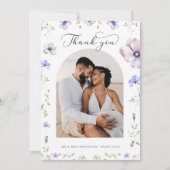 Paarse Lavendel Violet Bloemen & Boog Foto Bruilof Bedankkaart (Voorkant)