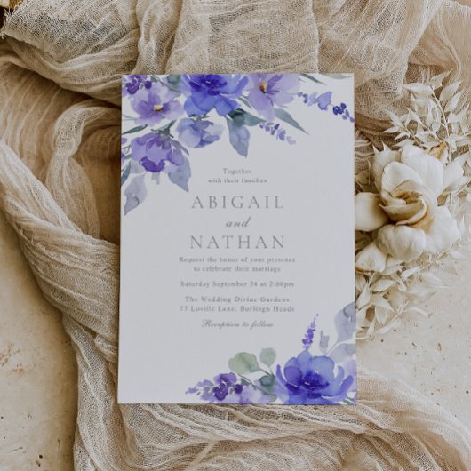 Paarse Lavendel & Violet Bloemen Huwelijk Kaart