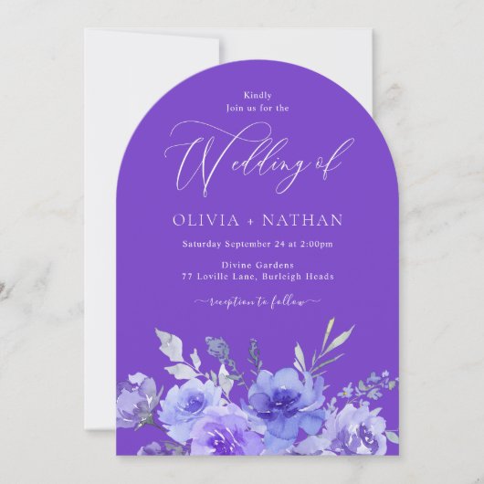 Paarse Lavendel Violet Bloemenboog bruiloft Kaart (Voorkant)