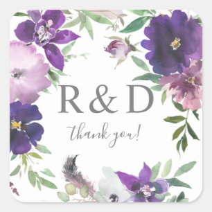Paarse Lavendel & Violet Floral Monogram - Vierkante Sticker