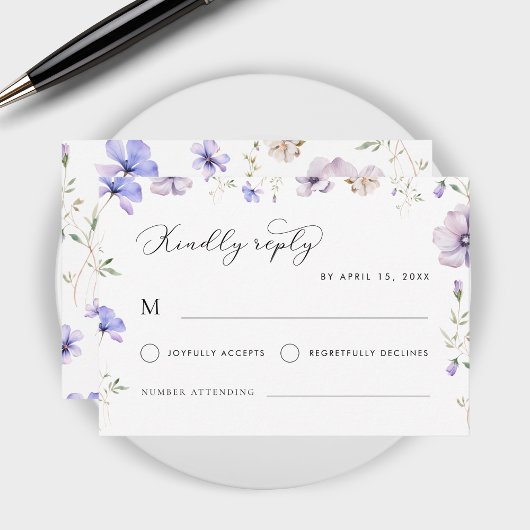Paarse Lavendel Violet Lente Bloemen Bruiloft RSVP Kaartje