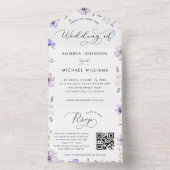 Paarse Lavendel Violet Wildbloemen QR Code Bruilof All In One Uitnodiging (Binnen)
