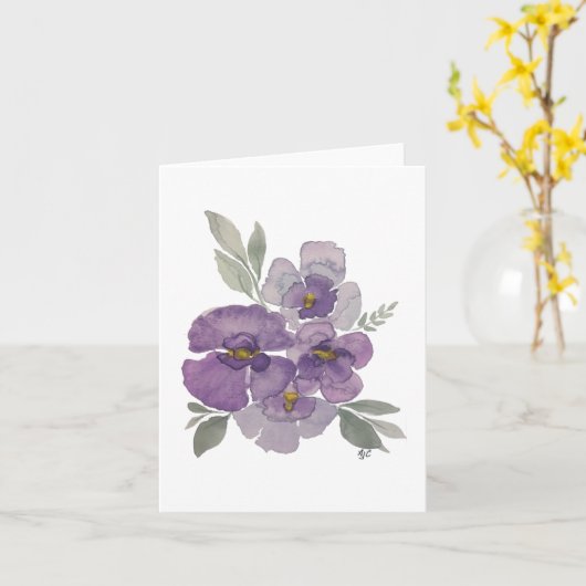 Paarse lavendel violette bloemen groene bladeren-b kaart (Gele Bloem)