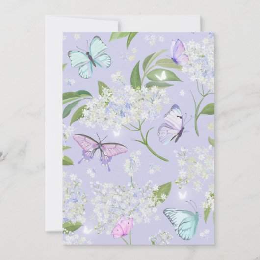 Paarse lavendel vlinder bloemenbruiloft kaart (Achterkant)