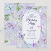 Paarse lavendel vlinder bloemenverjaardag kaart (Voorkant / Achterkant)