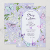 Paarse lavendel vlinder bloemige Baby Shower Kaart (Voorkant / Achterkant)