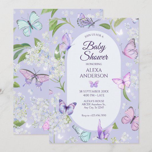 Paarse lavendel vlinder bloemige Baby Shower Kaart (Voorkant / Achterkant)