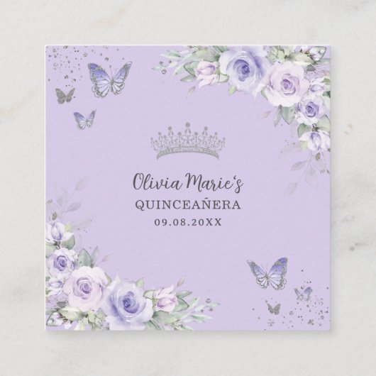 Paarse Lavendel Vlinders Quinceanera QR Gift Informatiekaartje (Achterkant)
