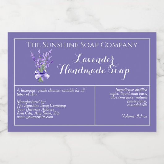 Paarse Lavendel waterdichte zeep productetiket Voedselcontainer Etiket (Enkel label)