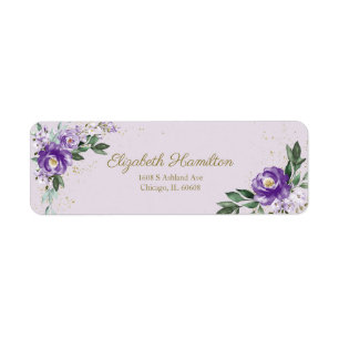 Paarse Lavendel Waterverf Bloemboeket Elegant Etiket