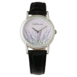 Paarse Lavendel Waterverf Bloemen Horloge