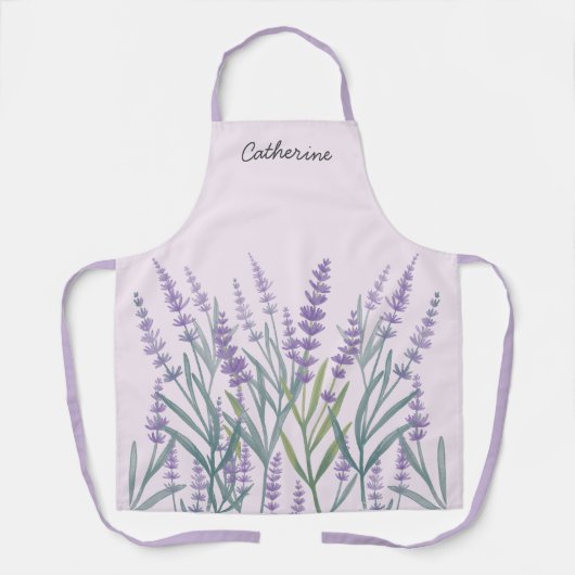 Paarse Lavendel Waterverf Bloemen Schort (Voorkant)