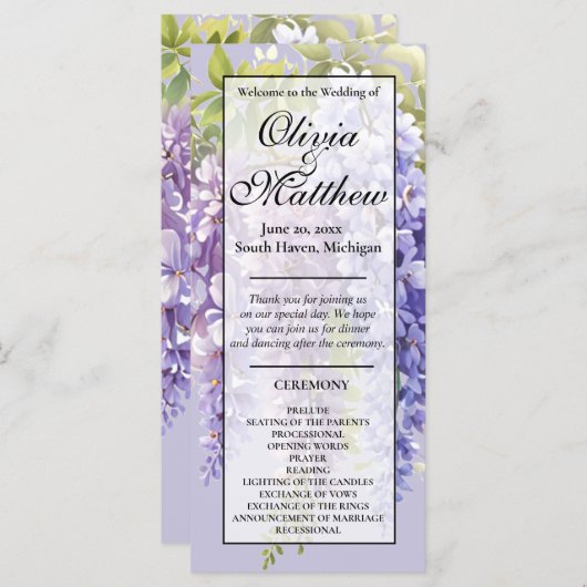 Paarse lavendel waterverf Bloemen Wisteria bruilof (Voorkant / Achterkant)