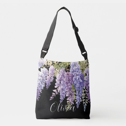 Paarse lavendel waterverf bloemenwisteria lila crossbody tas (Voorkant)