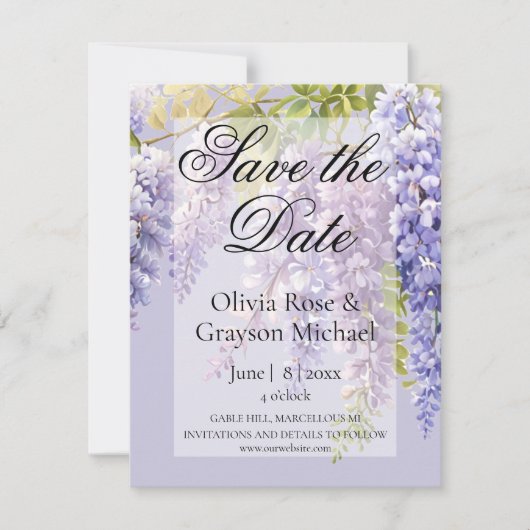 Paarse lavendel waterverf bloemenwisteria lila save the date (Voorkant)