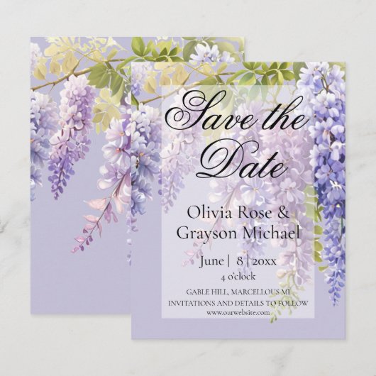 Paarse lavendel waterverf bloemenwisteria lila save the date (Voorkant / Achterkant)