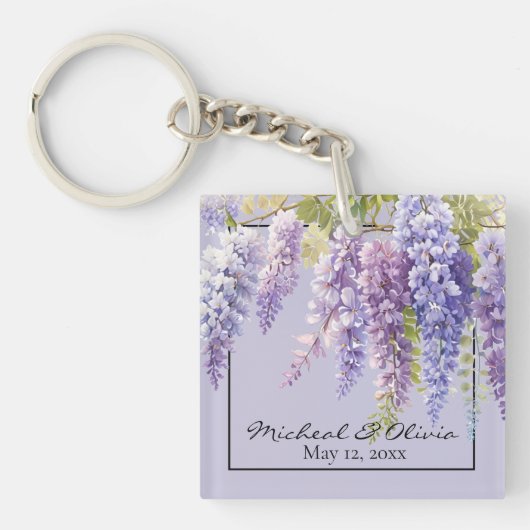 Paarse lavendel waterverf bloemenwisteria lila sleutelhanger (voorkant)