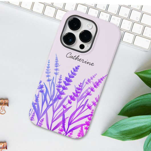 Paarse Lavendel Waterverf Bloemig Case-Mate iPhone Case
