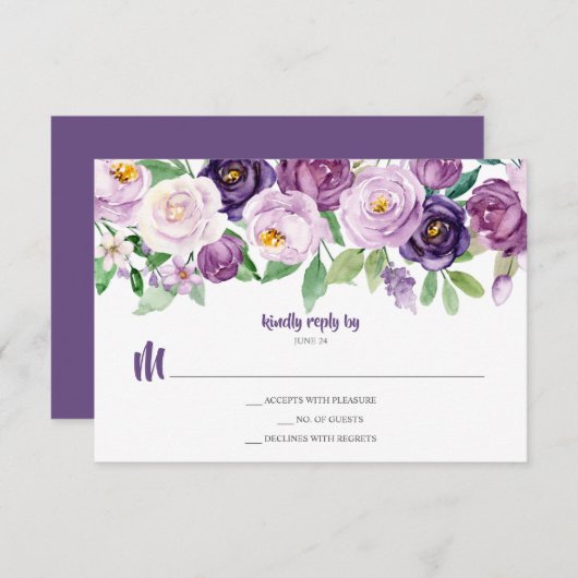 Paarse lavendel waterverf bloemstuk RSVP (Voorkant / Achterkant)