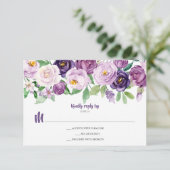 Paarse lavendel waterverf bloemstuk RSVP Kaartje (Staand voorkant)