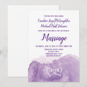 Paarse lavendel Waterverf dubbele harten bruiloft Kaart (Voorkant / Achterkant)