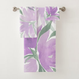 Paarse Lavendel Waterverf Elegante Bloemen Bad Handdoek