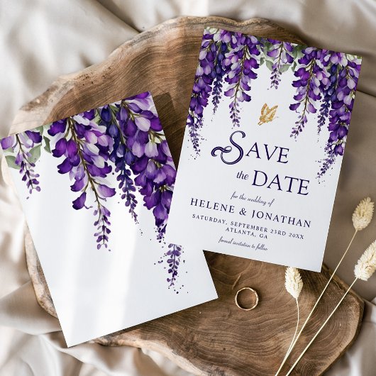 Paarse Lavendel Waterverf Floral Elegant Bruiloft Save The Date