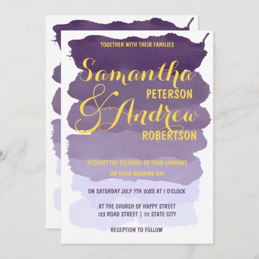 Paarse lavendel waterverf ombre bruiloft kaart (Voorkant / Achterkant)