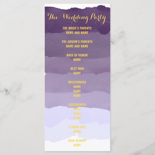 Paarse lavendel waterverf ombre huwelijksprogramma programmakaart (Achterkant)