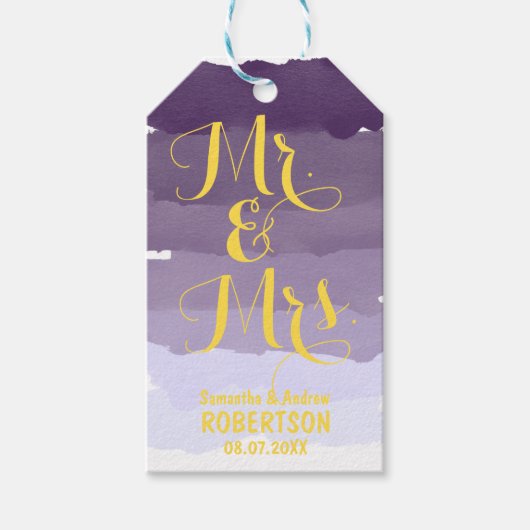 Paarse lavendel waterverf ombre streep Dank u Cadeaulabel (Voorkant)