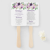 Paarse & Lavendel Waterverf Rozen Bruiloft Handwaaier (Voorkant en achterkant)