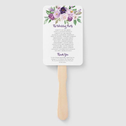 Paarse & Lavendel Waterverf Rozen Bruiloft Handwaaier (Achterkant)