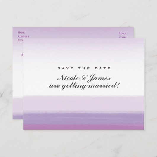 Paarse lavendel waterverf save the date ansichtkaa aankondigingskaart (Voorkant / Achterkant)