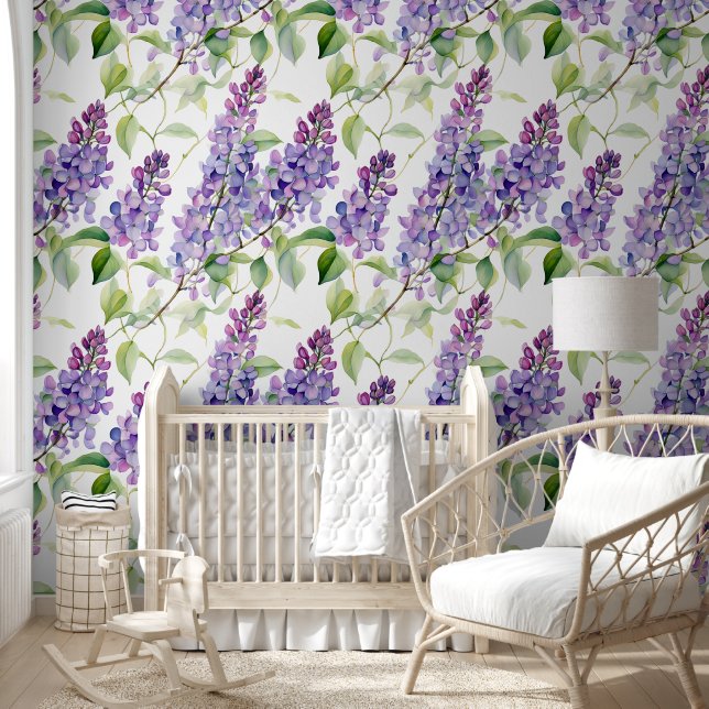  Paarse Lavendel Waterverf Style AI Bloemen Behang (Kinderen)