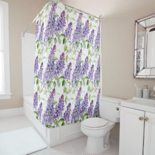 Paarse Lavendel Waterverf Style AI Bloemen Douchegordijn