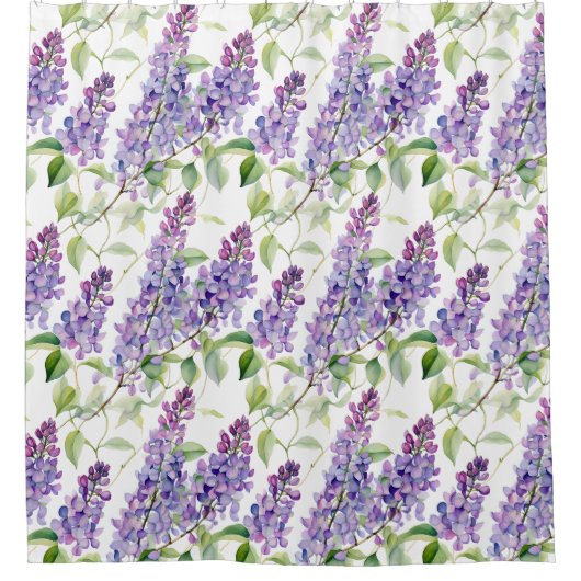 Paarse Lavendel Waterverf Style AI Bloemen Douchegordijn (Voorkant)