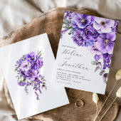 Paarse Lavendel Waterverf Tuin Elegant Huwelijk Kaart