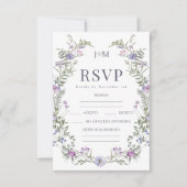 Paarse lavendel wildflower bruiloft RSVP kaarten (Voorkant)